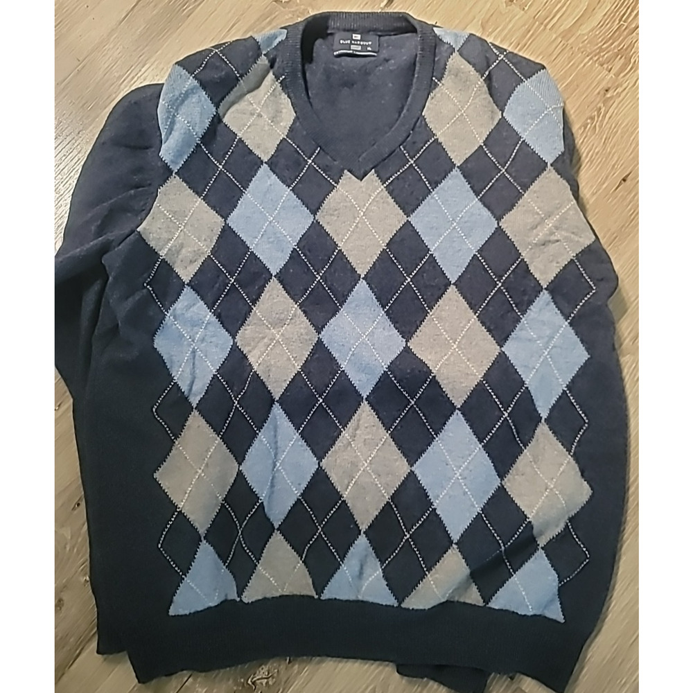 Men's Wool Sweater XL Marks & Spencer Blue Harbour Navy Argyle Lambswool Jumper